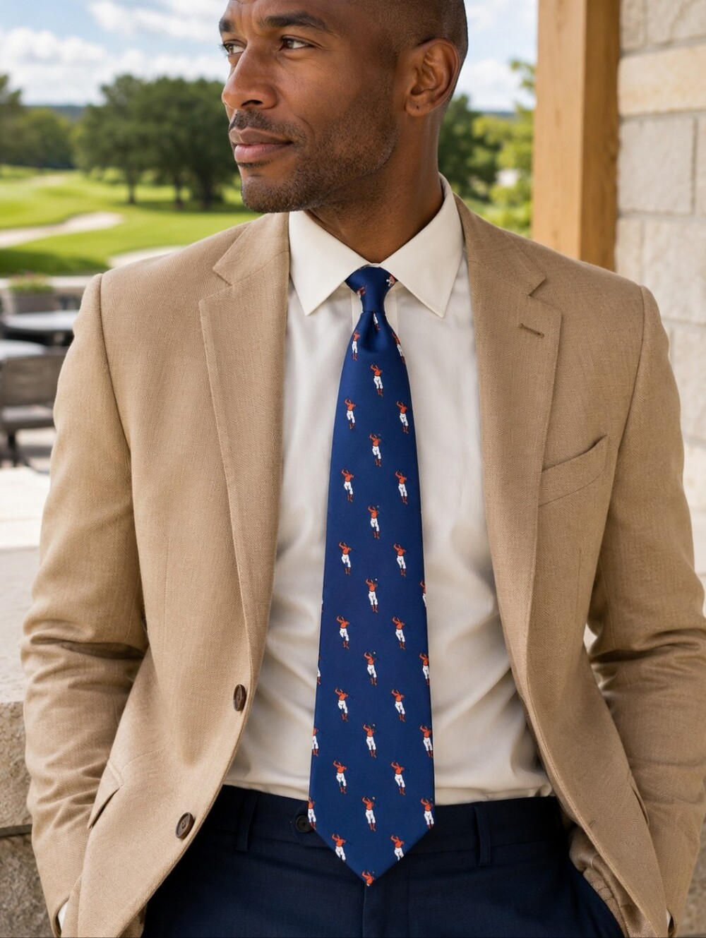Lands' End 100% Silk Golfer Golf Novelty Tie Navy NWT